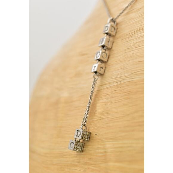 Christian Dior Vintage Block Logo Necklace Pendant Tassel CD Silver Signed BinBJ - Picture 10 of 12